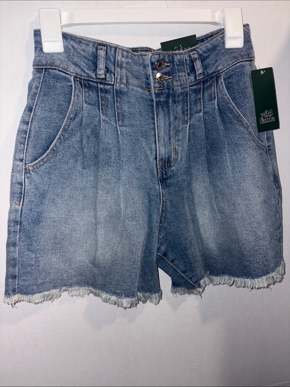 wild fable Light Blue High-Rise Frayed Hem Denim Shorts